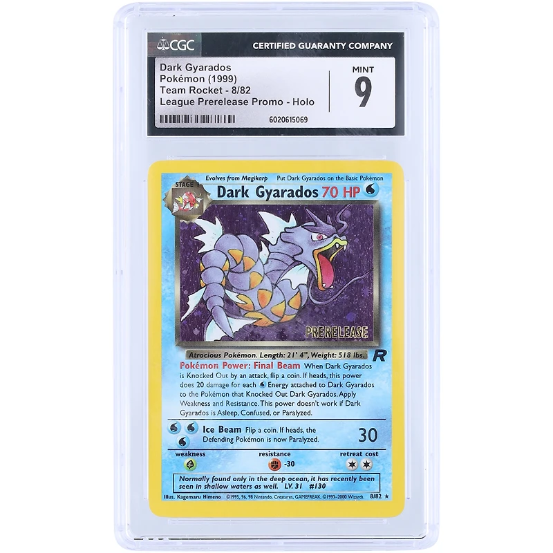 Dark Gyarados 1999 Pokemon Team Rocket PreRelease Holo #8 CGC Authenticated 9 Card