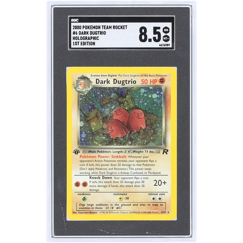 Dark Dugtrio 2000 Pokemon Team Rocket 1st Edition Holo #6 SGC Authenticated 8.5 Card