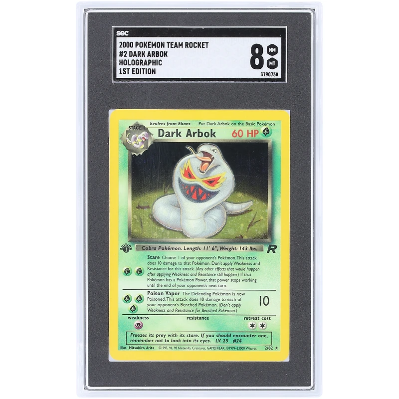 Dark Arbok 2000 Pokemon Team Rocket 1st Edition Holo #2 SGC Authenticated 8 Card