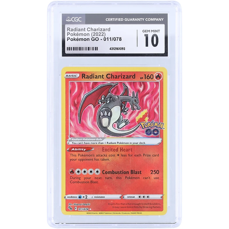 Radiant Charizard 2022 Pokemon Go Holo #011 CGC Authenticated 10 Card
