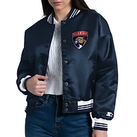 Women's Starter  Navy Florida Panthers Arch Stripe Satin Full-Snap Varsity Jacket
