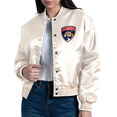 Women's Starter Cream Florida Panthers Arch Stripe Satin Full-Snap Varsity Jacket