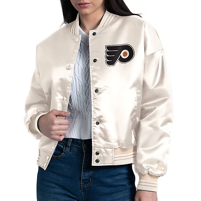 Women's Starter Cream Philadelphia Flyers Arch Stripe Satin Full-Snap Varsity Jacket