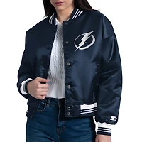 Women's Starter  Navy Tampa Bay Lightning Arch Stripe Satin Full-Snap Varsity Jacket