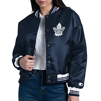 Women's Starter  Navy Toronto Maple Leafs Arch Stripe Satin Full-Snap Varsity Jacket