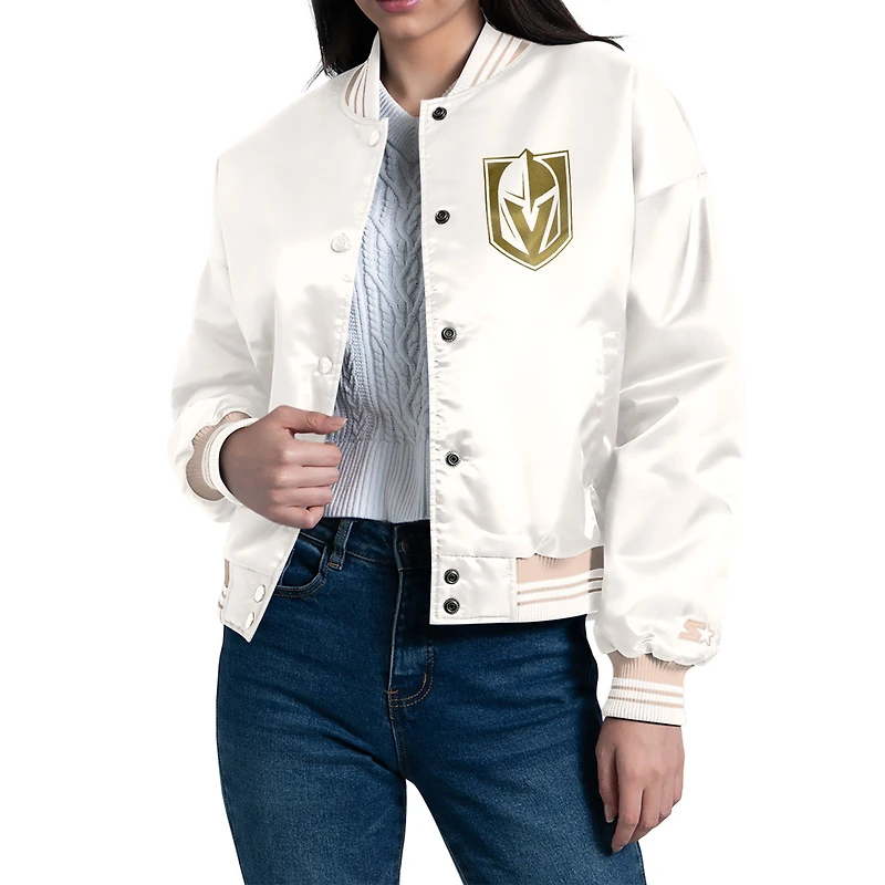 Women's Starter Cream Vegas Golden Knights Fashion Script Satin Full-Snap Varsity Jacket