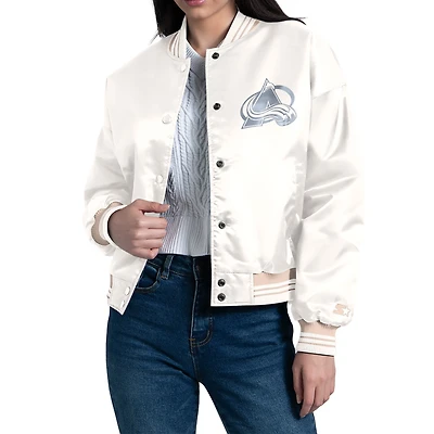 Women's Starter Cream Colorado Avalanche Fashion Script Satin Full-Snap Varsity Jacket