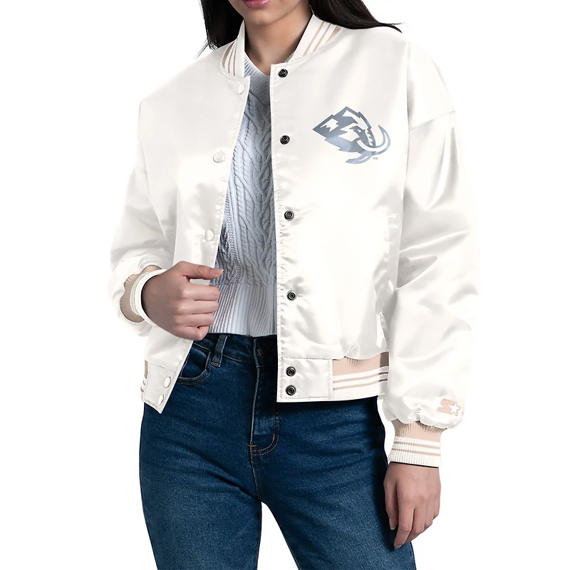 Women's Starter Cream Utah Mammoth Fashion Script Satin Full-Snap Varsity Jacket