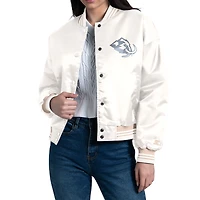 Women's Starter Cream Utah Mammoth Fashion Script Satin Full-Snap Varsity Jacket