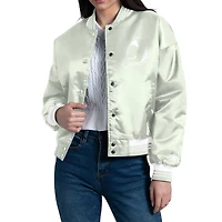 Women's Starter Green New Jersey Devils Fashion Script Satin Full-Snap Varsity Jacket