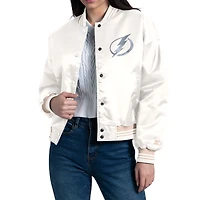 Women's Starter Cream Tampa Bay Lightning Fashion Script Satin Full-Snap Varsity Jacket