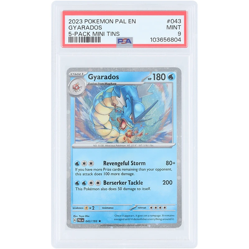 Gyarados 2023 Pokemon Scarlet & Violet Paldea Evolved 5-Pack Mini Tins #043 PSA Authenticated 9 Card