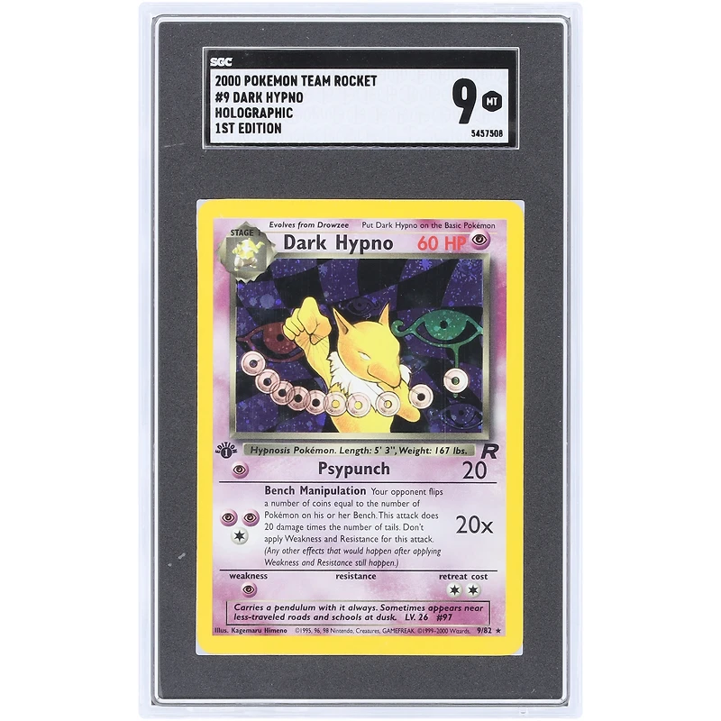 Dark Hypno 2000 Pokemon Team Rocket 1st Edition Holo #9 SGC Authenticated 9 Card
