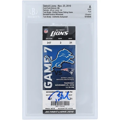 Tom Brady New England Patriots Autographed Perfect Passer Rating Game Beckett Fanatics Witnessed Authenticated Ticket from November 25, 2010