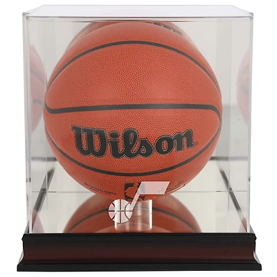 Utah Jazz Mahogany Team Logo Basketball Display Case with Mirrored Back