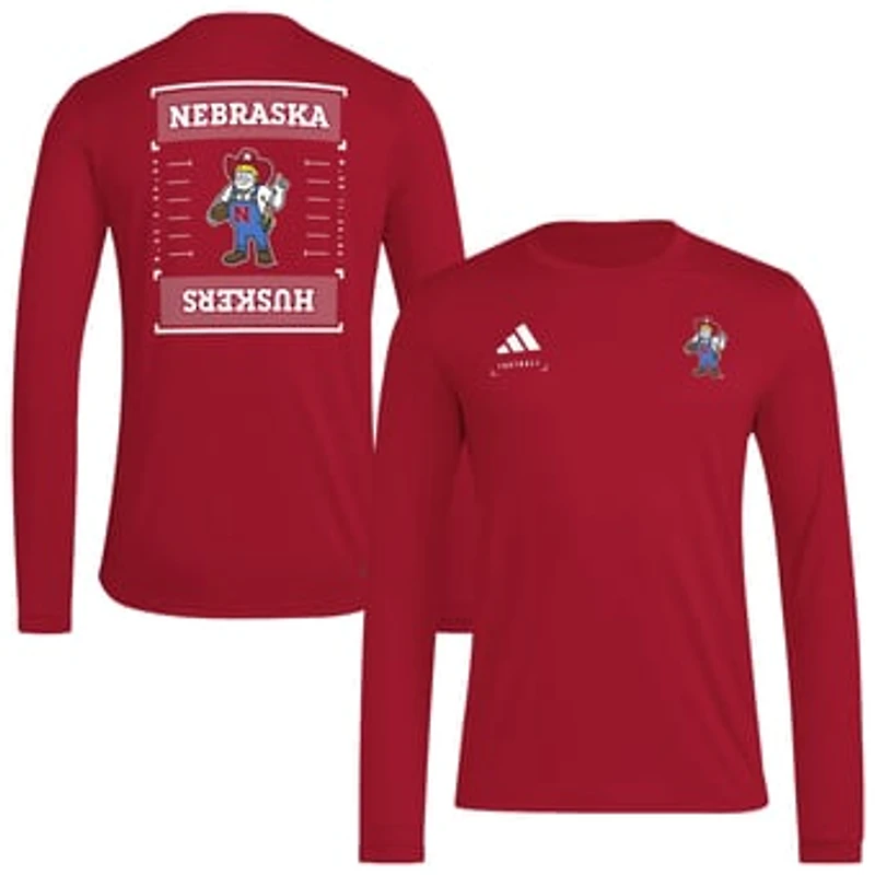 Men's adidas Scarlet Nebraska Huskers Locker Football Icon AEROREADY Pre-Game Long Sleeve T-Shirt