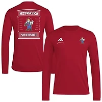 Men's adidas  Scarlet Nebraska Huskers Locker Football Icon AEROREADY Pre-Game Long Sleeve T-Shirt