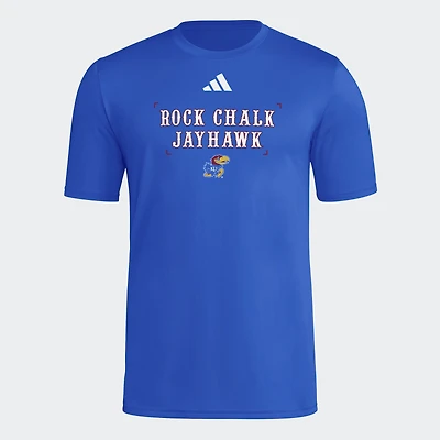 Men's adidas Royal Kansas Jayhawks Locker Slogan Football Pre-Game T-Shirt