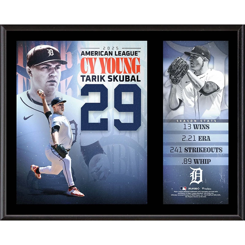 Tarik Skubal Detroit Tigers 12" x 15" 2025 American League Cy Young Sublimated Plaque