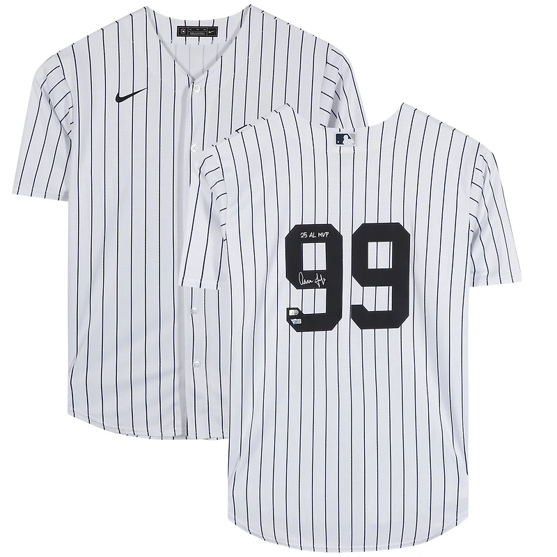 Aaron Judge New York Yankees Autographed White Nike Replica Jersey with "25 AL MVP" Inscription