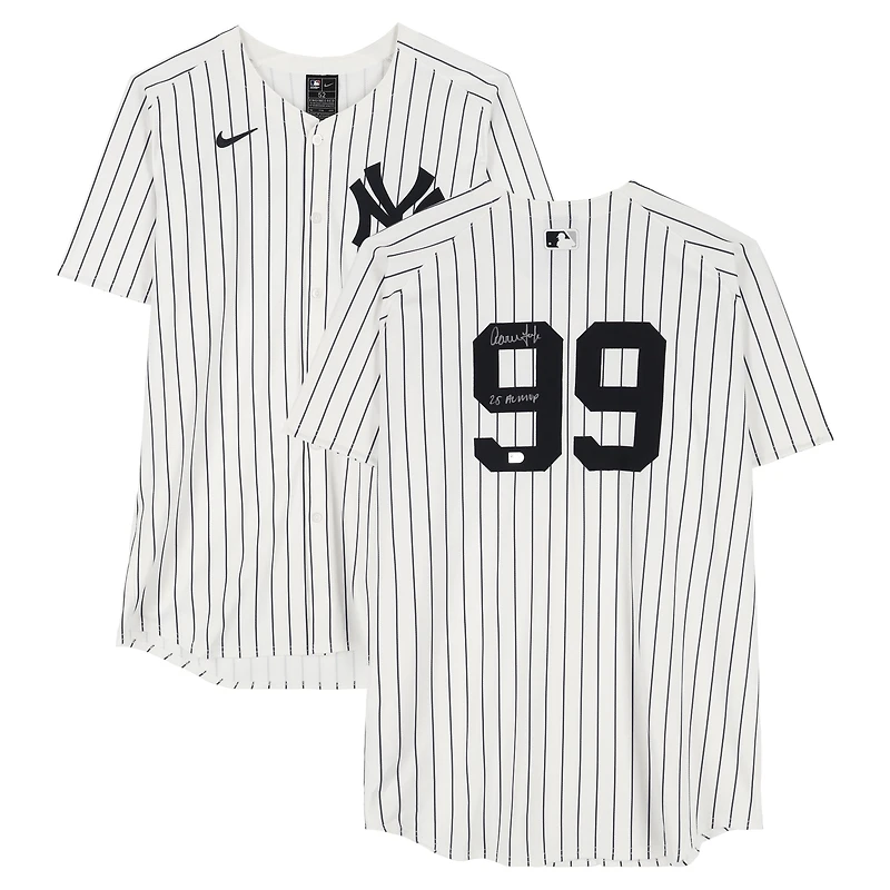 Aaron Judge New York Yankees Autographed White Nike Replica Jersey with "25 AL MVP" Inscription