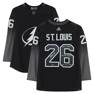 Martin St. Louis Tampa Bay Lightning Autographed Black Alternate adidas Jersey with Multiple Inscriptions - Limited Edition of 5