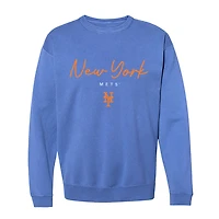 Women's Soft as a Grape  Royal New York Mets Pigment Dye Crewneck Sweatshirt