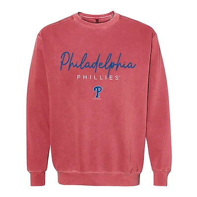 Women's Soft as a Grape  Red Philadelphia Phillies Pigment Dye Crewneck Sweatshirt