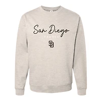 Women's Soft as a Grape  Oatmeal San Diego Padres Pigment Dye Crewneck Sweatshirt