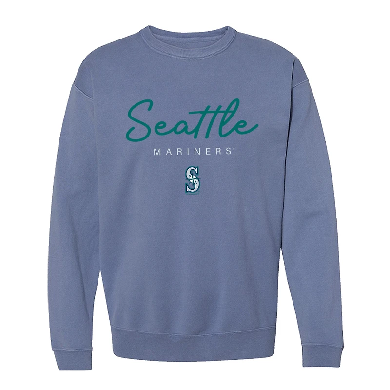 Women's Soft as a Grape  Blue Seattle Mariners Pigment Dye Crewneck Sweatshirt