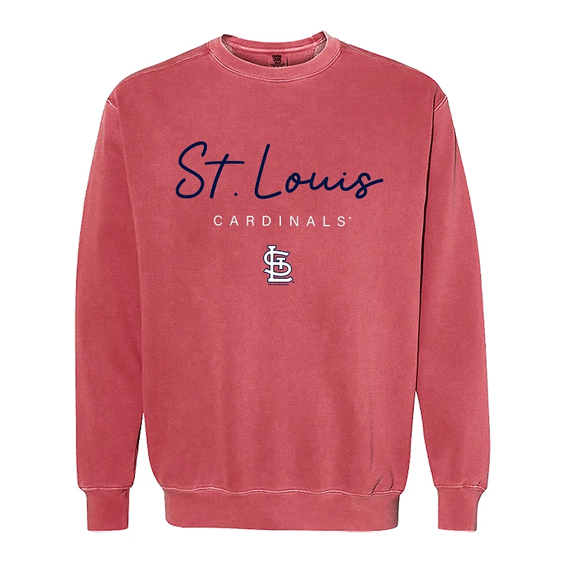 Women's Soft as a Grape  Red St. Louis Cardinals Pigment Dye Crewneck Sweatshirt