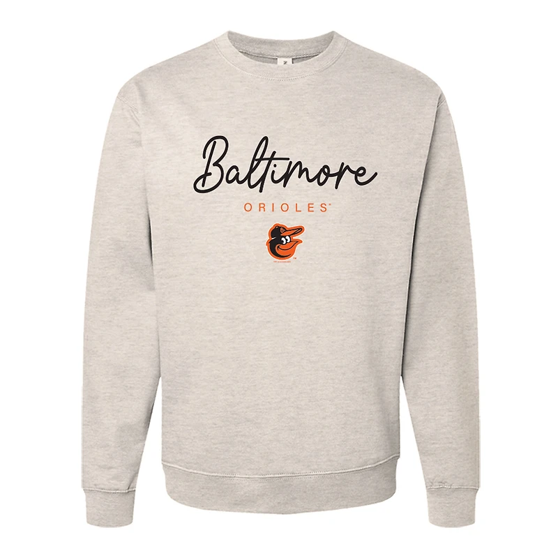 Women's Soft as a Grape  Oatmeal Baltimore Orioles Pigment Dye Crewneck Sweatshirt