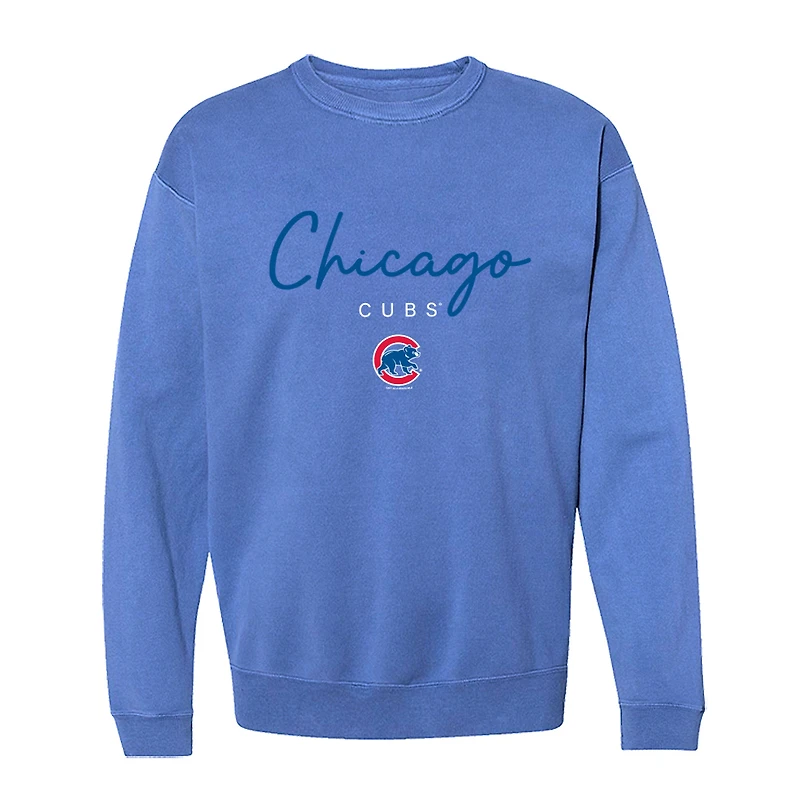 Women's Soft as a Grape  Royal Chicago Cubs Pigment Dye Crewneck Sweatshirt