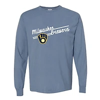 Women's Soft as a Grape  Navy Milwaukee Brewers Pigment Dye Long Sleeve T-Shirt