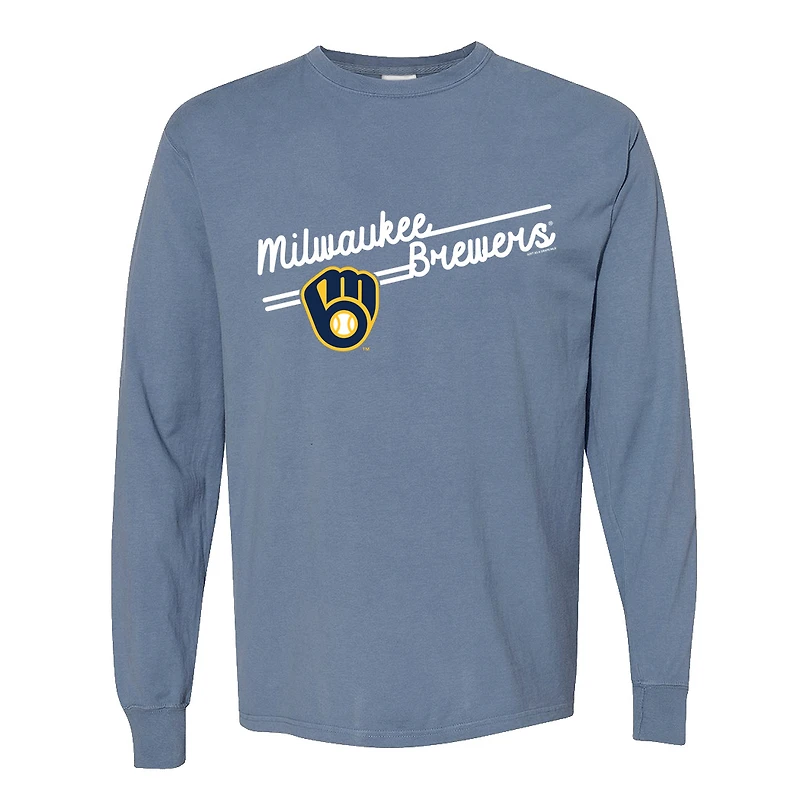 Women's Soft as a Grape Navy Milwaukee Brewers Pigment Dye Long Sleeve T-Shirt