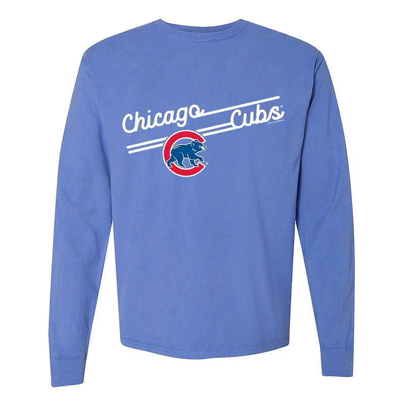 Women's Soft as a Grape Light Blue Chicago Cubs Pigment Dye Long Sleeve T-Shirt