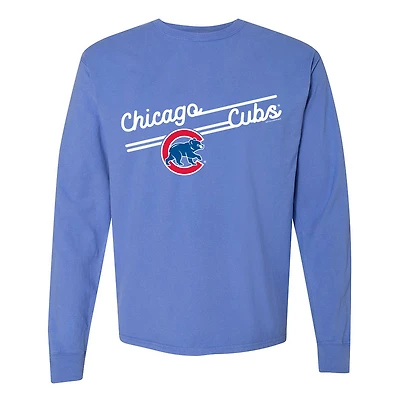 Women's Soft as a Grape  Light Blue Chicago Cubs Pigment Dye Long Sleeve T-Shirt
