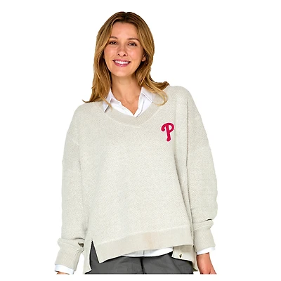 Women's Soft as a Grape Beige Philadelphia Phillies Popcorn V-Neck Sweater