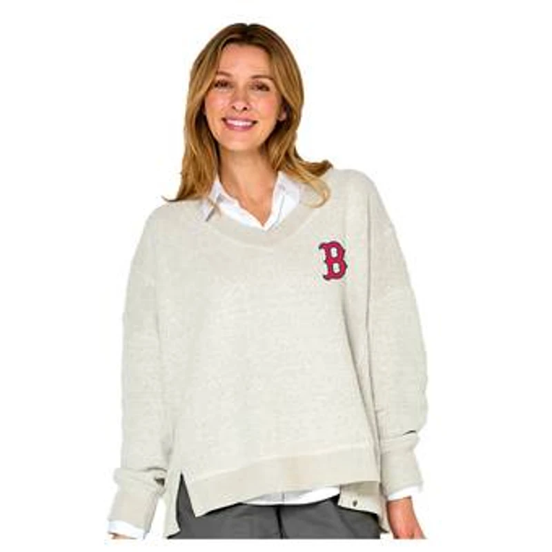 Women's Soft as a Grape  Beige Boston Red Sox Popcorn V-Neck Sweater