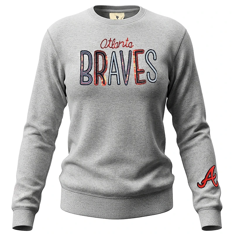Women's Soft as a Grape Heather Gray Atlanta Braves Nantucket Sequin Fleece Sweatshirt