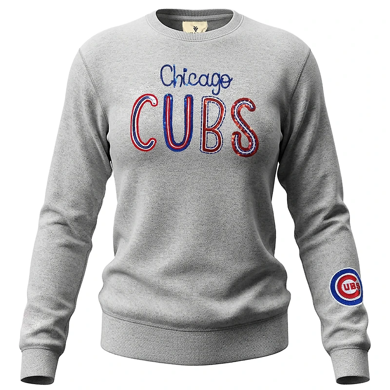 Women's Soft as a Grape  Heather Gray Chicago Cubs Nantucket Sequin Fleece Sweatshirt
