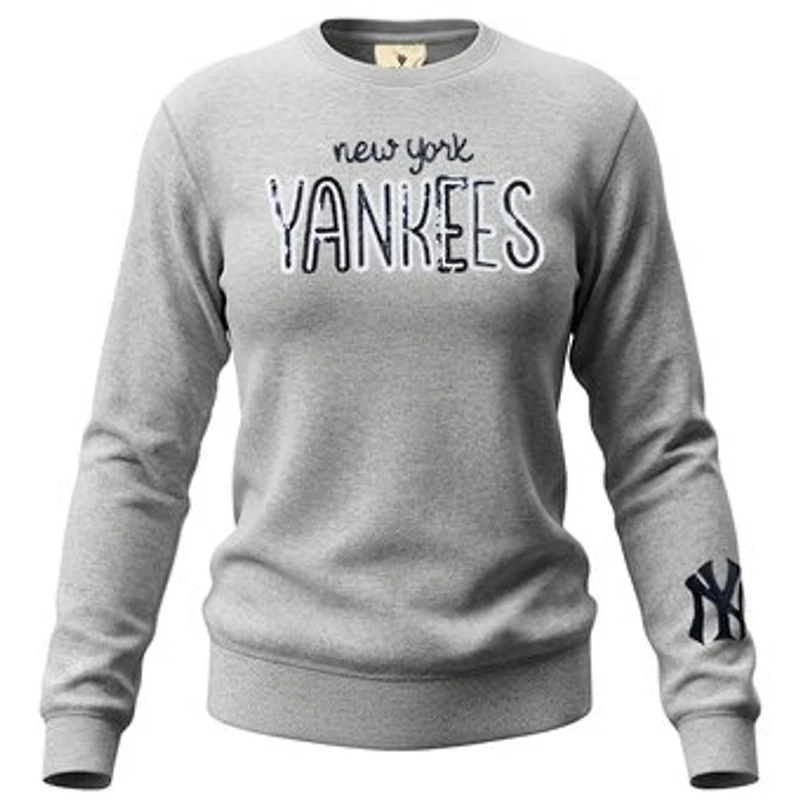 Women's Soft as a Grape Heather Gray New York Yankees Nantucket Sequin Fleece Sweatshirt