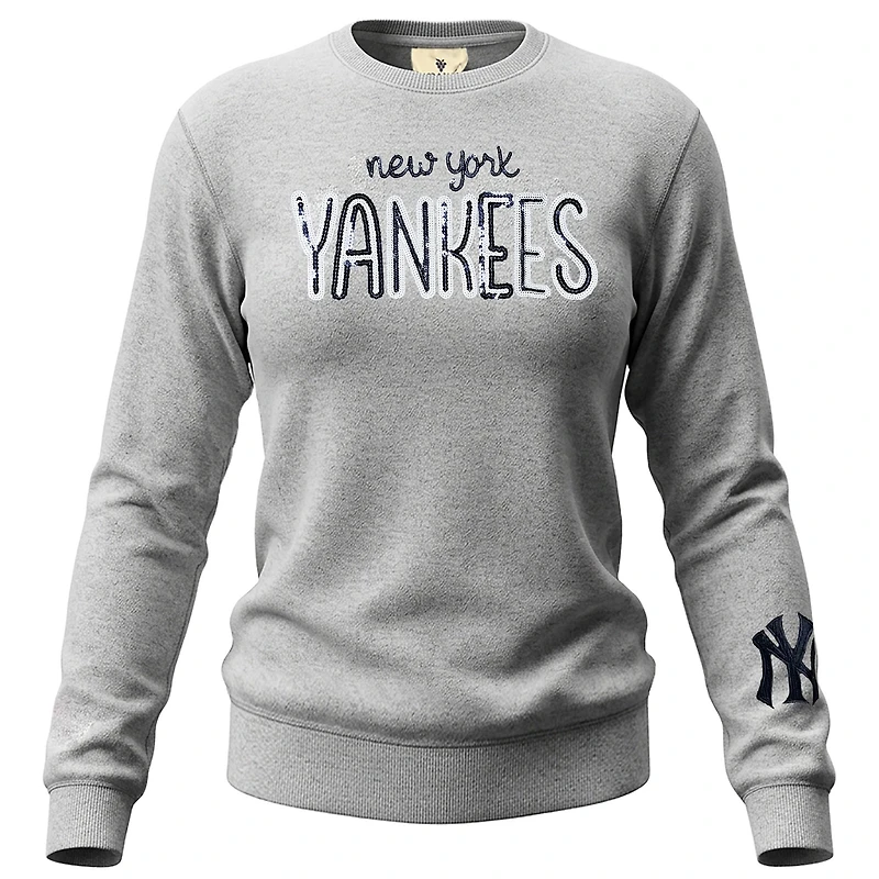 Women's Soft as a Grape Heather Gray New York Yankees Nantucket Sequin Fleece Sweatshirt