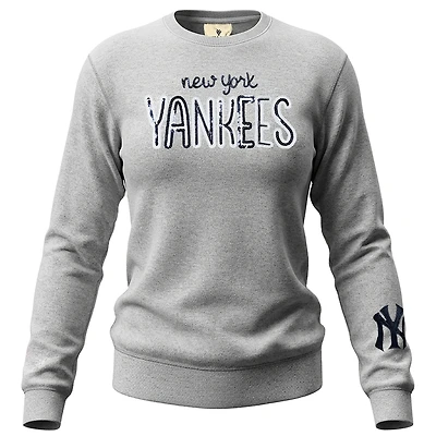 Women's Soft as a Grape Heather Gray New York Yankees Nantucket Sequin Fleece Sweatshirt