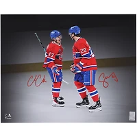 Cole Caufield & Juraj Slafkovsky Montreal Canadiens Autographed 16" x 20" Red Jersey Celebration Photograph