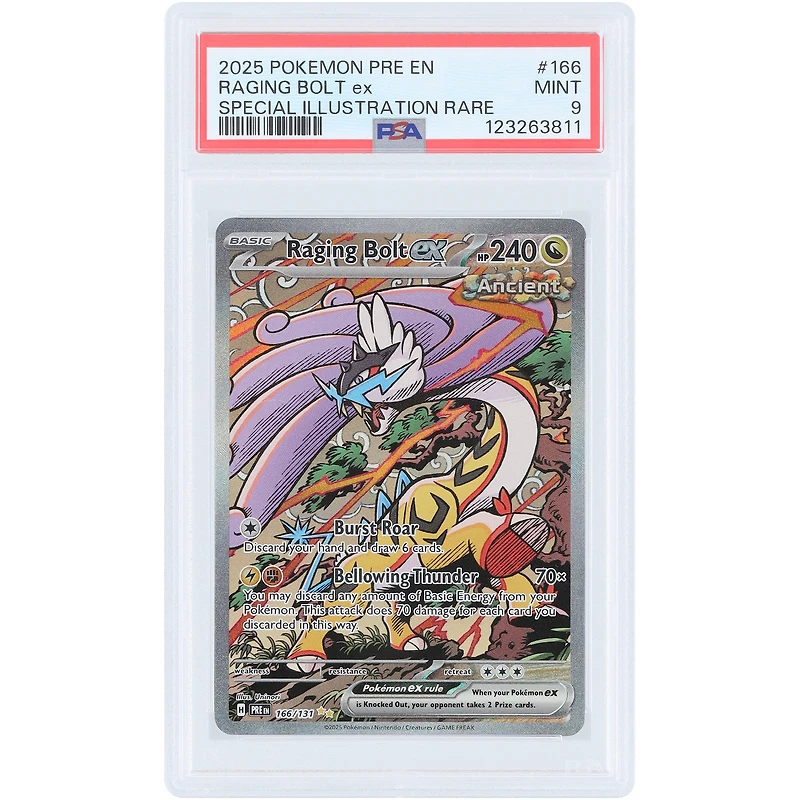 Raging Bolt EX 2025 Pokemon Prismatic Evolutions Special Illustration Rare #166 PSA Authenticated 9 Card