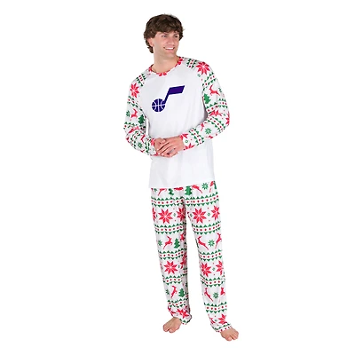 Men's Concepts Sport White Utah Jazz Tidings All-Over Print Knit Long Sleeve Top & Pants Set