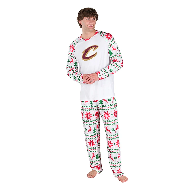 Men's Concepts Sport White Cleveland Cavaliers Tidings All-Over Print Knit Long Sleeve Top & Pants Set