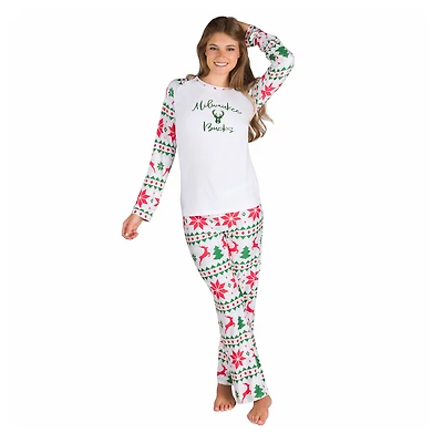 Women's Concepts Sport White Milwaukee Bucks Tidings All-Over Print Knit Long Sleeve Top & Pants Set