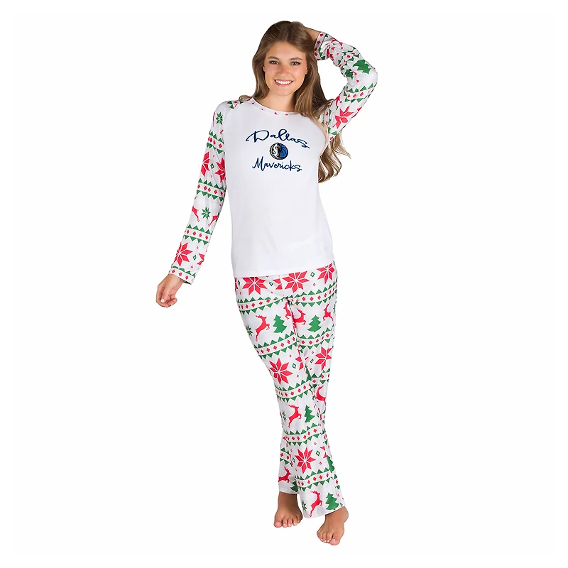 Women's Concepts Sport White Dallas Mavericks Tidings All-Over Print Knit Long Sleeve Top & Pants Set